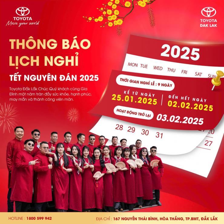 Toyota Đắk Lắk Thông Báo Lịch Nghỉ Tết Nguyên Đán 2025