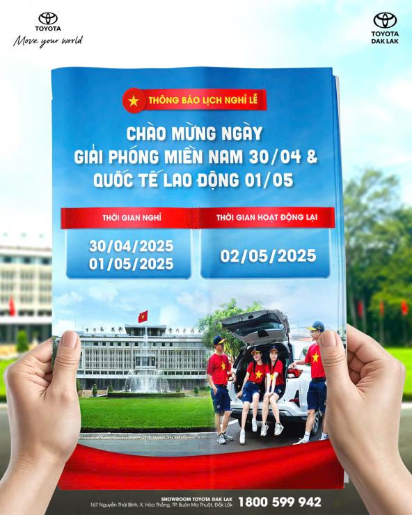 THÔNG BÁO LỊCH NGHỈ LỄ 30/4 – 01/05 TẠI TOYOTA DAK LAK