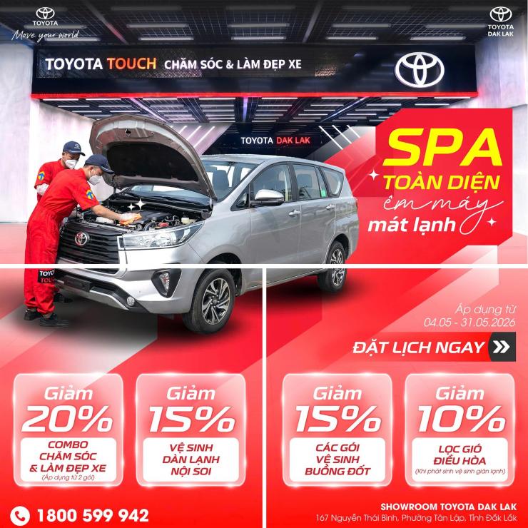 TOYOTA ĐẮK LẮK ƯU ĐÃI SPA TOÀN DIỆN – ÊM MÁY MÁT LẠNH CHO MỌI HÀNH TRÌNH