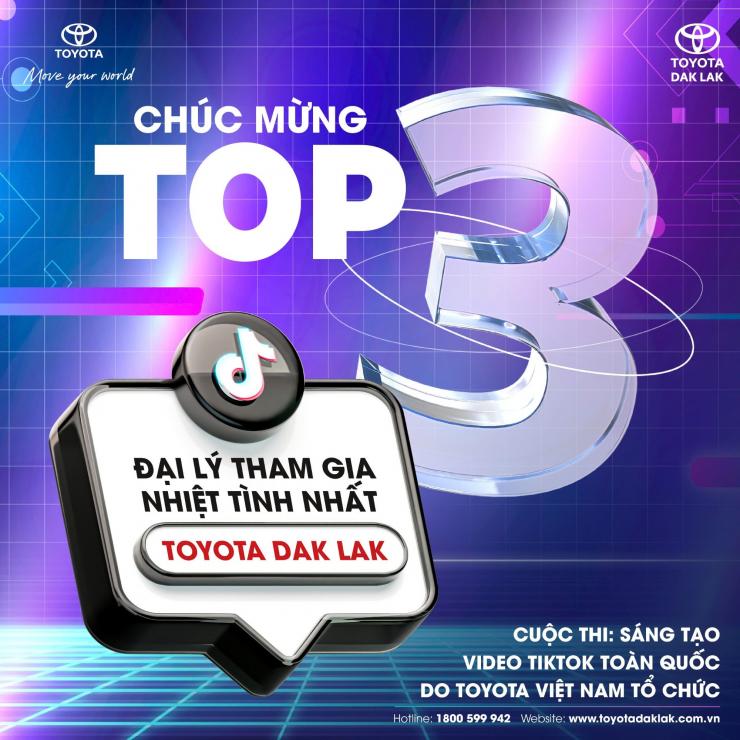 CHÚC MỪNG TOYOTA DAK LAK ĐẠT TOP 3 ĐẠI LÝ THAM GIA NHIỆT TÌNH CUỘC THI SÁNG TẠO VIDEO TIKTOK DO TOYOTA VIỆT NAM TỔ CHỨC 