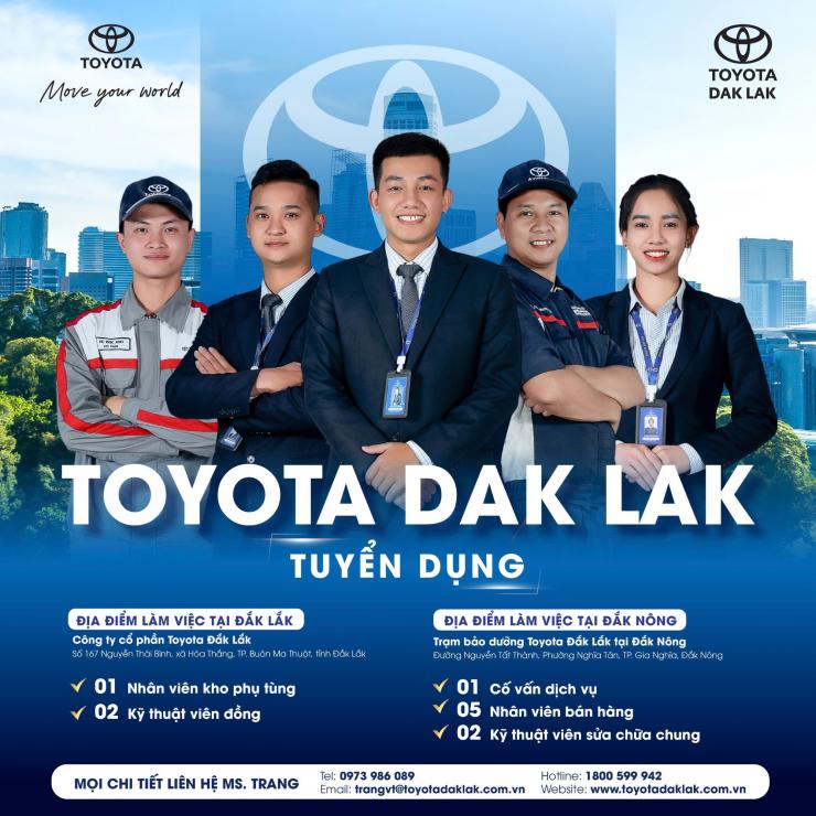 Toyota Đắk Lắk Tuyển Dụng - Cơ Hội Phát Triển Sự Nghiệp Cùng Chúng Tôi