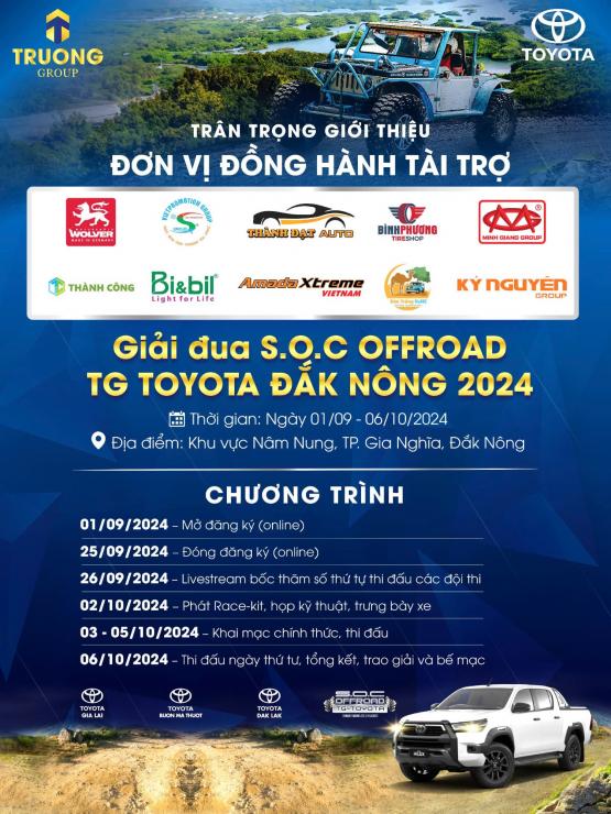 Hân Hạnh Chào Đón 11 Đơn Vị Đối Tác - Tài Trợ Đồng Hành Cùng Giải Đua S.O.C Offroad TG - Toyota Đắk Nông 2024