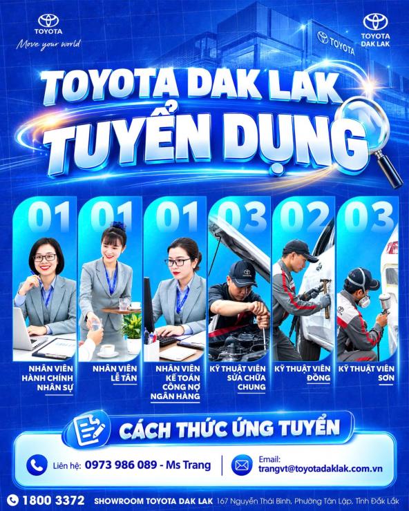 TUYỂN DỤNG NHÂN SỰ TẠI TOYOTA ĐẮK LẮK THÁNG 10.2026